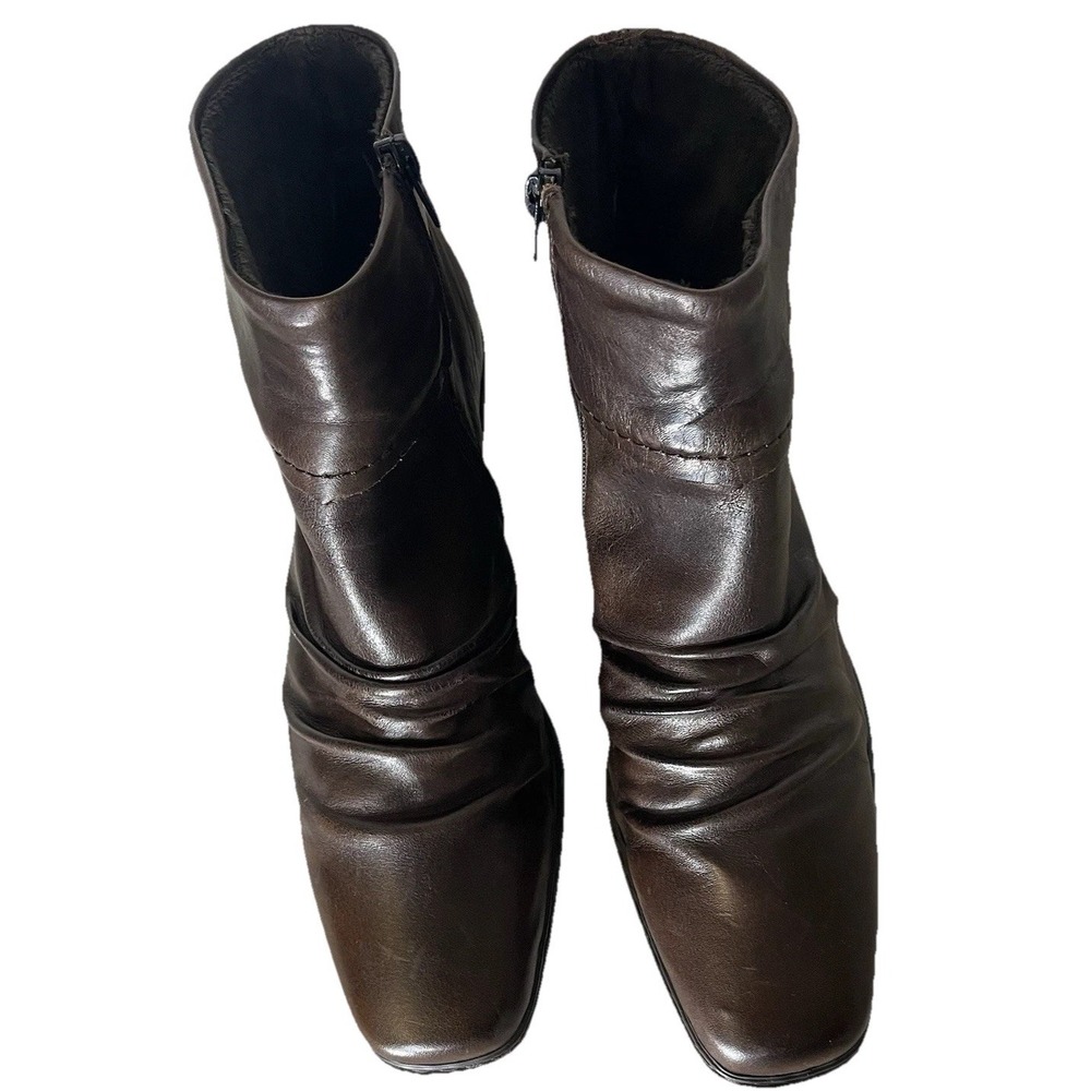 Rieker Kendra Womens 10‎ Brown Leather Slouch Ankle Boots Comfort Low Heel EU 41